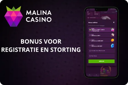Bonus voor registratie en storting Malina Casino