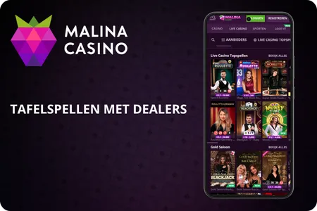 Tafelspellen met dealers Malina Casino
