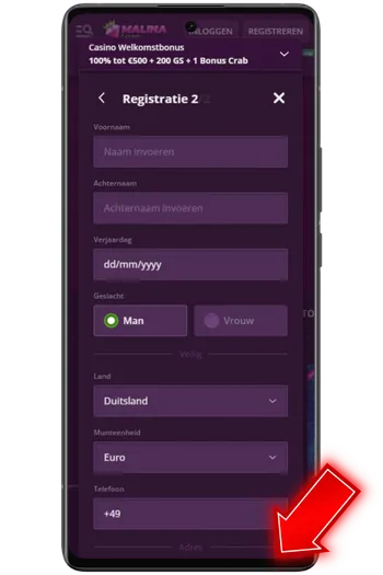 Tweede fase van de registratie